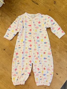 Kissy Kissy White Footed One-Piece with Pink, Blue & Yellow Sea Life Print